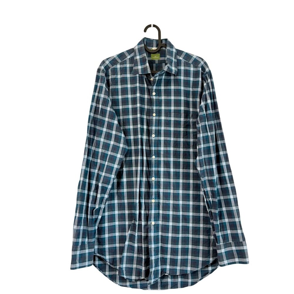 Sid Mashburn Blue Plaid Cotton Lightweight Slim Long Sleeve Button Shirt Mens L